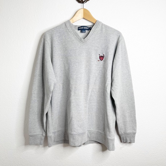 Polo Golf Ralph Lauren Other - Polo Golf Ralph Lauren Gray V-Neck Sweatshirt Embroidered Crest Pullover Mens M